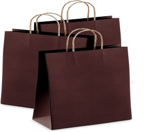 Coffee Kraft Paper Bags 16" x 6" x 12" in Bulk. Pack of 25 Large Favor Shopping Bags with Handles. Craft Recycled Paperbags without Logo for Small Bus