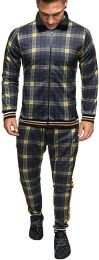 Men's 2 Pieces Tracksuits Jacket and Pants Casual Full Zip Running Jogging Athletic Plaid Sports Sweatsuits (Color: Black, size: L)