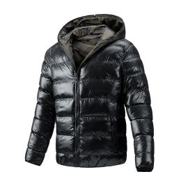 Men's Winter Quilted Jacket Hooded Thick Double Sided Coat High Quality Smooth Shiny Zipper Casual Sport Business Fashion Trend (Color: Black, size: M)