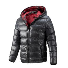 Men's Winter Quilted Jacket Hooded Thick Double Sided Coat High Quality Smooth Shiny Zipper Casual Sport Business Fashion Trend (Color: Gray, size: S)