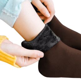 New Velvet Women Winter Warm Thicken Thermal Socks Soft Casual Solid Color Sock Wool Cashmere Home Snow Boots Floor Sock 1Pairs (Color: Brown)