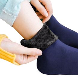 New Velvet Women Winter Warm Thicken Thermal Socks Soft Casual Solid Color Sock Wool Cashmere Home Snow Boots Floor Sock 1Pairs (Color: Navy)