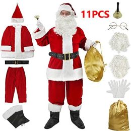 ABALAGU Men&#39;s Deluxe Santa Suit 11pc. Christmas Velvet Adult Santa Claus Costume (size: 3XL)