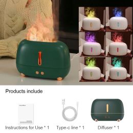 250ml Fire Flame Air Diffusers Portable Mini Essential Oil Atomizer Nano Mist Desktop Fire Flame Oil Diffuser (Color: green)