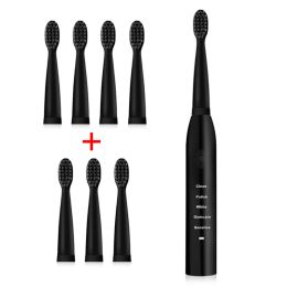 Ultrasonic Sonic Electric Toothbrush USB Charge Tooth Brushes Washable Whitening Soft Teeth Brush Head Adult Timer JAVEMAY J110 (Color: black set)