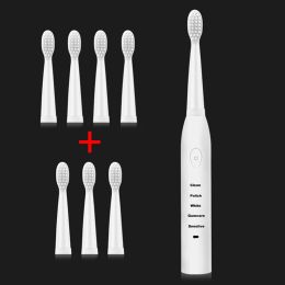 Ultrasonic Sonic Electric Toothbrush USB Charge Tooth Brushes Washable Whitening Soft Teeth Brush Head Adult Timer JAVEMAY J110 (Color: white set)