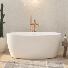 FerdY Tahiti 55" Acrylic Freestanding Bathtub, Elegant Oval Shape Soaking Bathtub, Glossy White, Brushed Nickel Drain & Integrated Slotted Overflow As (size: 1400)
