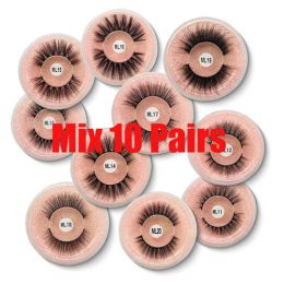 Wholesale Lashes 10/200PCS Natural Long False Eyelashes Set Bulk Faux (Color: Dark Kkhaki 10 pairsPink)