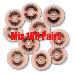 Wholesale Lashes 10/200PCS Natural Long False Eyelashes Set Bulk Faux (Color: Light Beige 100 pairsPink)