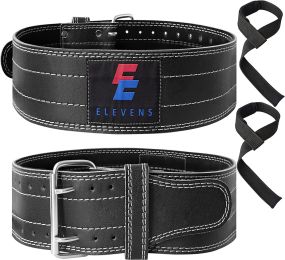 Weight Lifting Belt Leather Fitness Belt for Strength Training Unisex Black (Material: Leather, Color: White and Black)